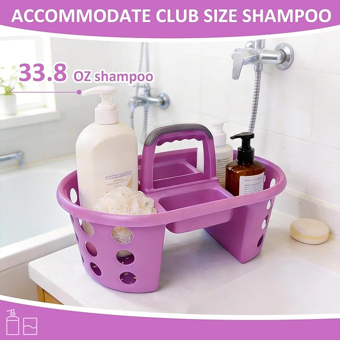 Large Shower Caddy Portable 2PC - Made in USA Plastic Jumbo Size Dorm Storage Candy Tote with Handle Shower Organizer for Bathroom, Pantry, Kitchen, College Dorm, Purple
