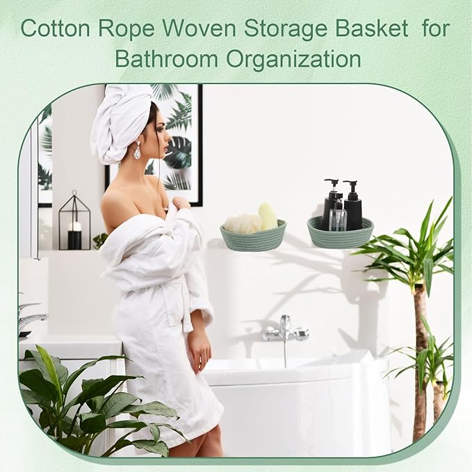 4 Pcs Small Storage Cotton Rope Woven Baskets for Gifts Empty Boho Shelf Closet Storage Baskets Gift Cute Baby Basket for Nursery Basket Easter Decorative Storage Bins for Living Room Bedroom(Green)