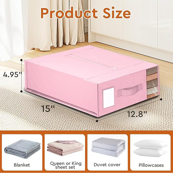 8 Pack Bed Sheet Closet Organizers and Storage,Sturdy Foldable Storage Containers with Window and Label,Storage and Organization for Bedding Sheets,Duvet Covers,Blankets (Pink)