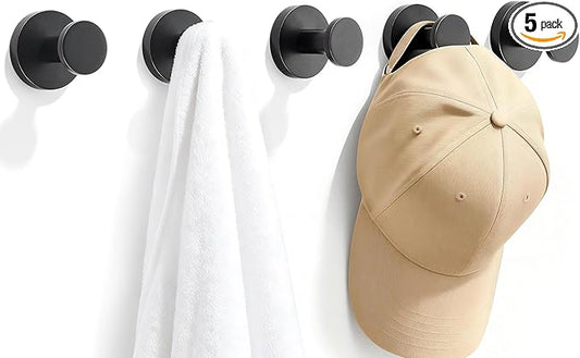 TUNNY 5 Pack Round Towel Hooks-Oil-Rubbed Bronze Modern Coat Hooks Shower Towel Hooks for Bathroom Kitchen Home Storage