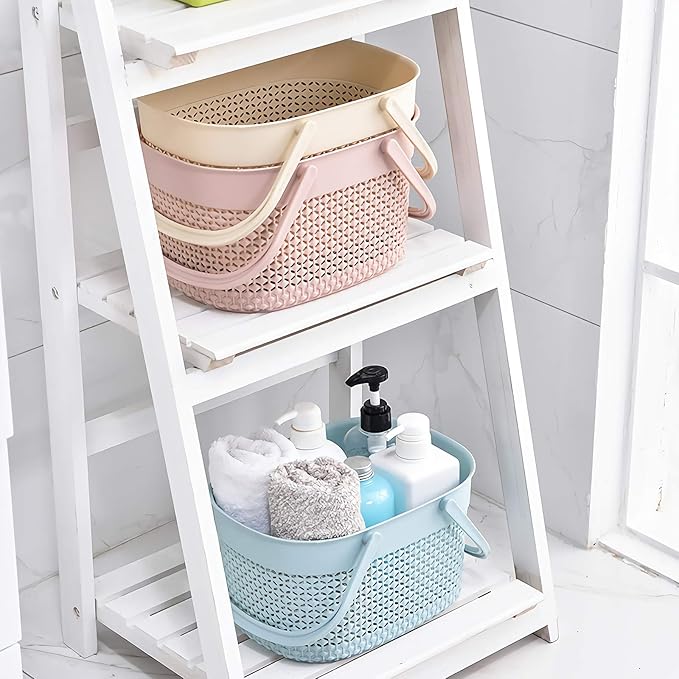 rejomiik Portable Shower Caddy Basket, Plastic Organizer Storage Tote with Handles Toiletry Bag Bin Box for Bathroom, College Dorm Room Essentials, Kitchen, Camp, Gym, Blue