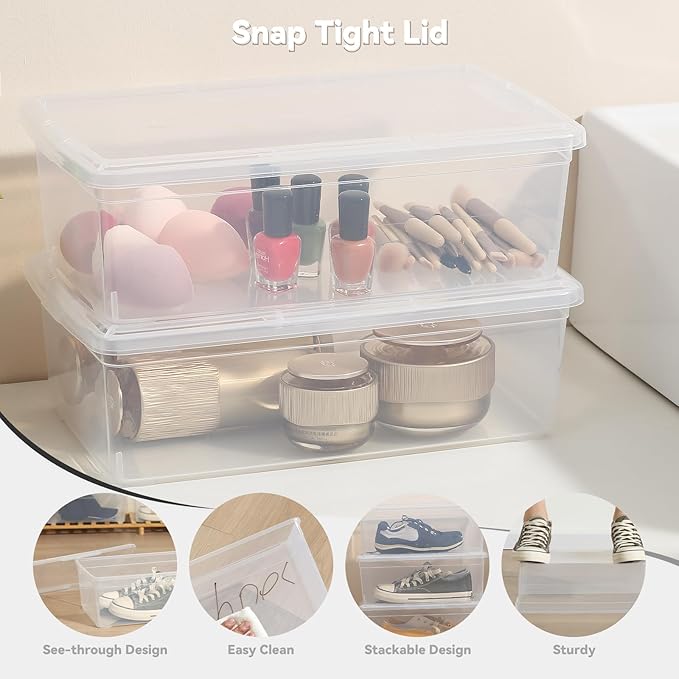 novelinks 6 Quart Clear Plastic Storage Bins with Transparent Lids Stackable Box Craft Storage Organizing Container,12 Pack