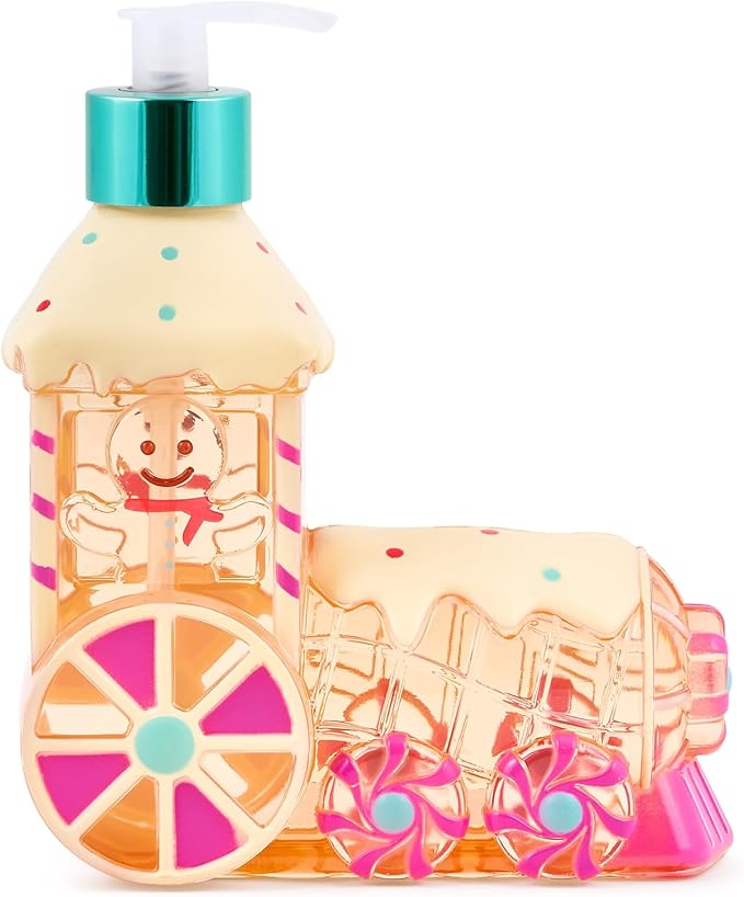 Simple Pleasures Gingerbread Train - Frosted Vanilla Scented Decorative Refillable Soap Dispenser for Kitchen Countertops and Bathroom Sinks