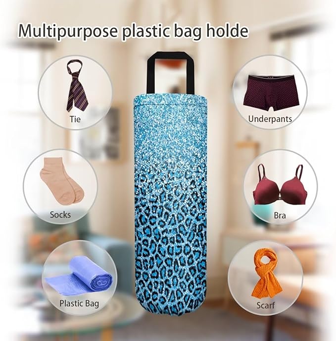 Hanging Plastic Bag Holder Dispenser Set of 2 Reusable Wall Mount Hanging Plastic Bag Storage Organizer for Grocery Bags,Glitter Leopard