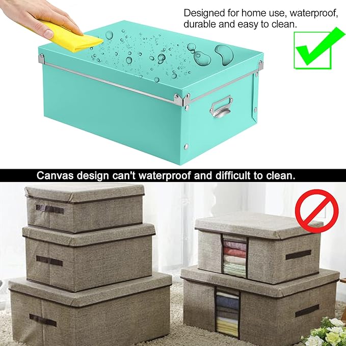 SEEKIND Storage Bins with lids, Water-Proof Storage Box Sets with Handles,Multiple Sizes Foldable Plastic Storage Organizer for Clothes,Cosmetic,Photos(Cyan) …