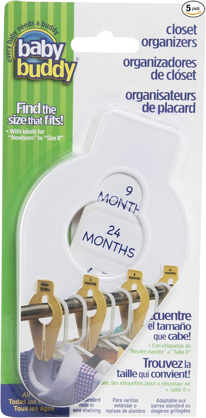 Size-It Closet Organizers by Baby Buddy - Baby Clothes Closet Dividers Nursery Clothing Organization for Babies and Kids, Newborn up to Size 8, Clothes Divider for Closet, White, 5 Count