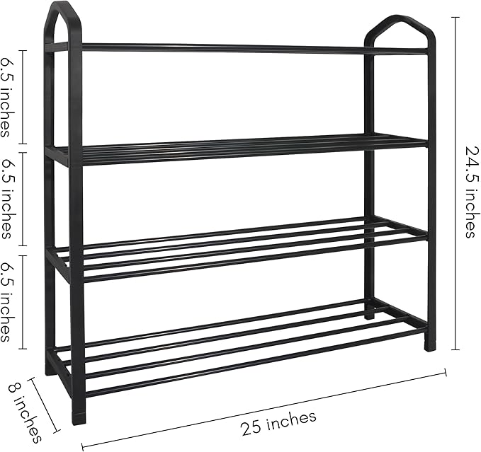 Americanflat Shoe Organizer - 4 Tier Shoe Rack Storage Shelf with Reinforced Frame and Metal Tubes - Black Shoe Rack for Closet, Entryways, or Garages - Easy to Assemble Space-Saving Design