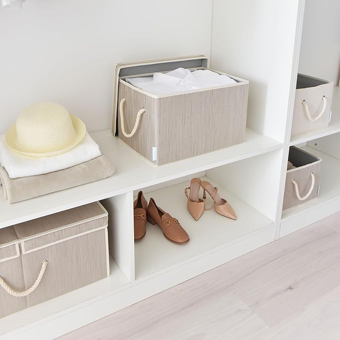 Fabric Storage Baskets for Shelves 2 Pack, 16.3"x 12"x 10.24" Closet Storage Bins for Shelves, Cloth Baskets for Organizing, Linen Closet Organizers, Fabric Basket with Handles & Lips
