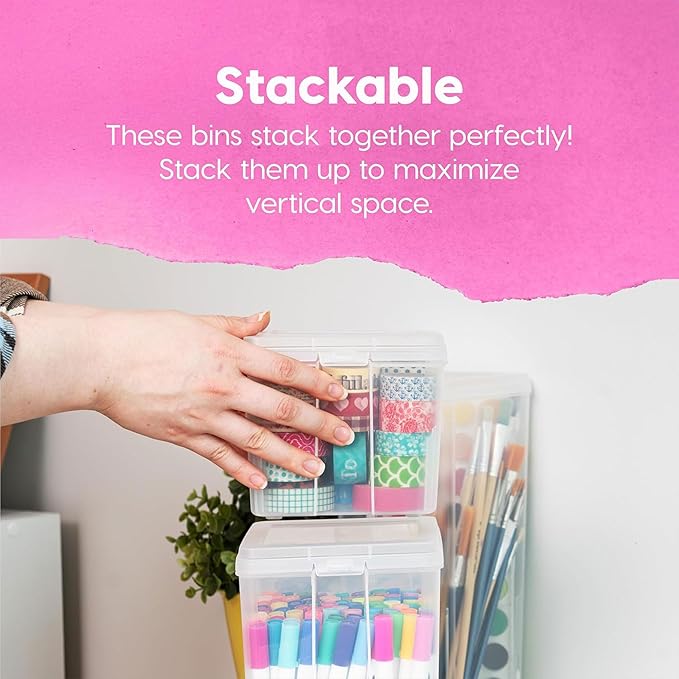 IRIS USA 20 Pack Vertical Flip Top Storage Container, Medium Plastic Stackable Bins with Latching Lids for Home and Office Organization, Clear