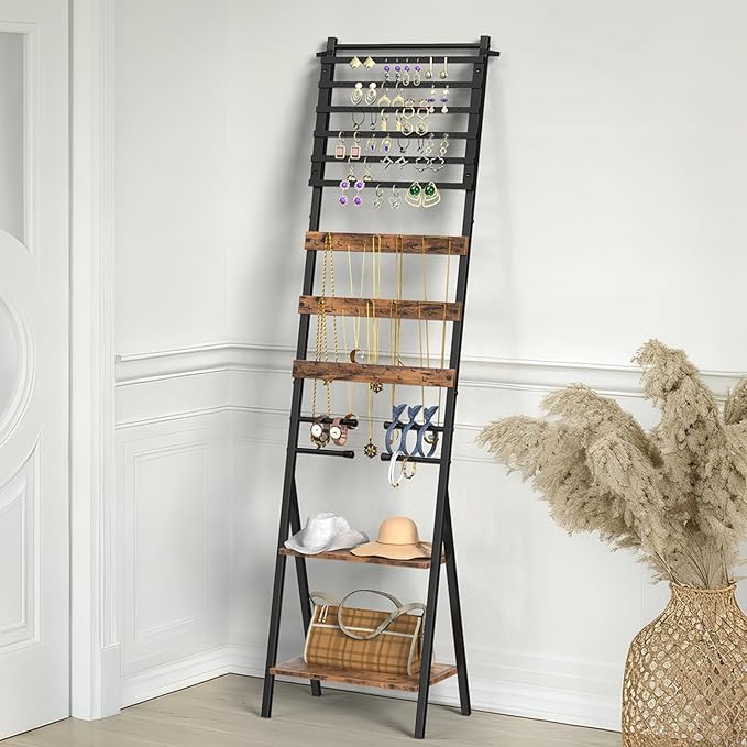 Jewelry Stand Floor Standing Jewelry Holder Organizer Jewelry Organizer Stand with Necklace Holder Earring Organizer Freestanding Jewelry Armoire for Watches, Rings, Bangle
