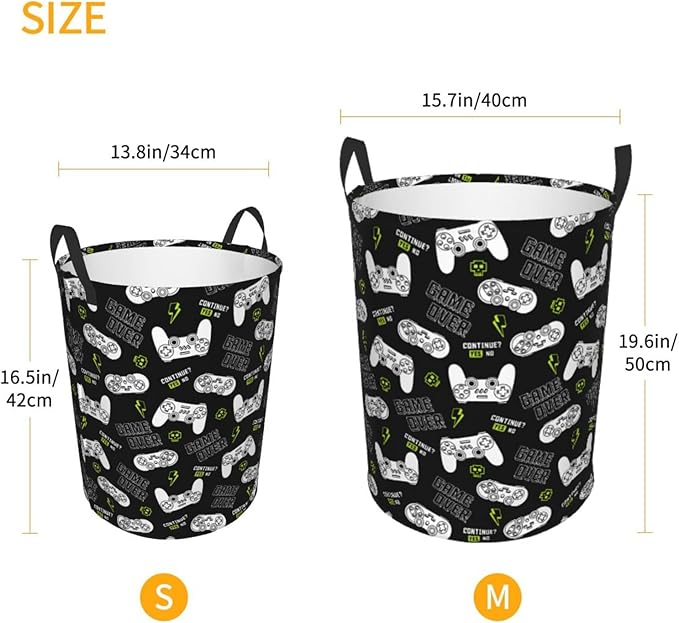 Game Controllers Pattern Round Laundry Hamper Gaming Joysticks Gamepad Storage Basket Toys Clothes Organizer Bin For Home Bathroom Bedroom Dorm Nursery, 38l