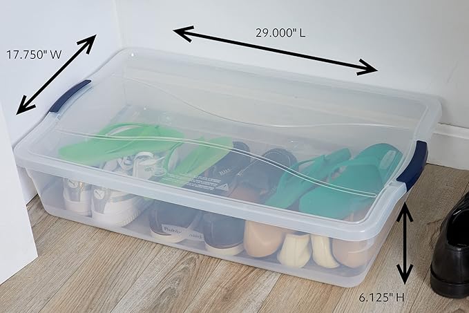 Rubbermaid Cleverstore 42 Quart Stackable Plastic Storage Bin with Lids for Garage, Closet, and Classroom, Clear, 4 Pack