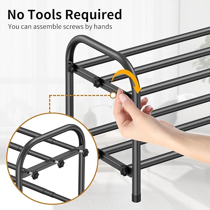 2-Tier Expandable Shoe Rack for Entryway，Adjustable Metal Shoe Organizer for Closet,Living Room,Dorm,Black