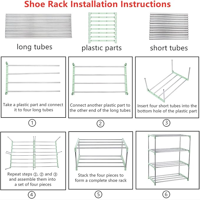3-Tier Stackable Small Shoe Rack, Lightweight Shoe Shelf Storage Organizer for Entryway, Hallway and Closet(Green)