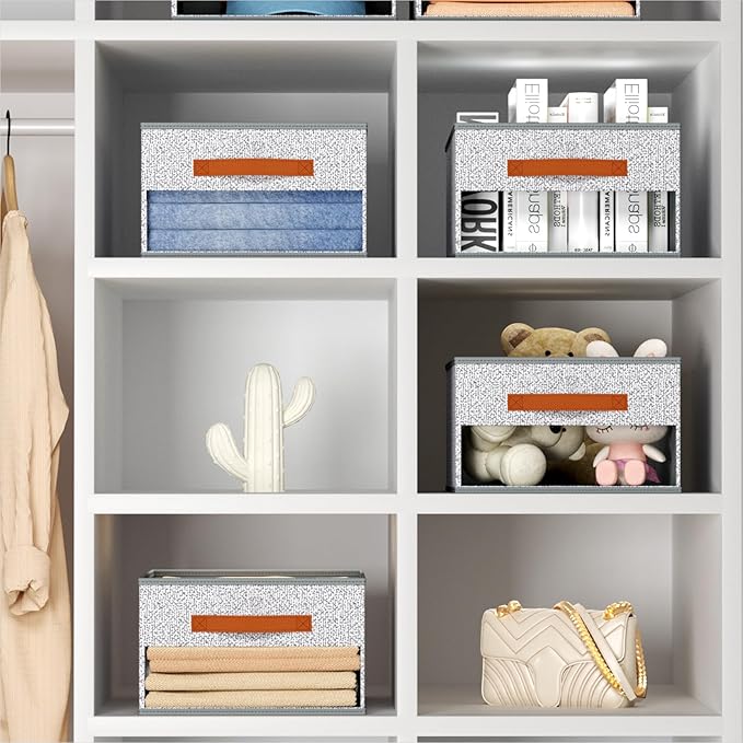 Drawer Organizers and Storage - 8 Pack Foldable Pants Organizer with Clear Window & Handles, Fabric Closet Organizer for Clothes, Jeans, Sweaters, Towels, T-shirt, Scarf (Ant Light Gray)