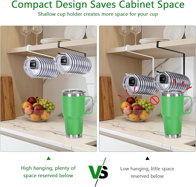 2 Pack Tumbler Lid Organizer for Water Bottle, Cup and Mason Jar Storage - Space Saving Kitchen Organizers Holds 24 Lids, No-Tool Corner Cabinet Rack, No Drill Needed(White)