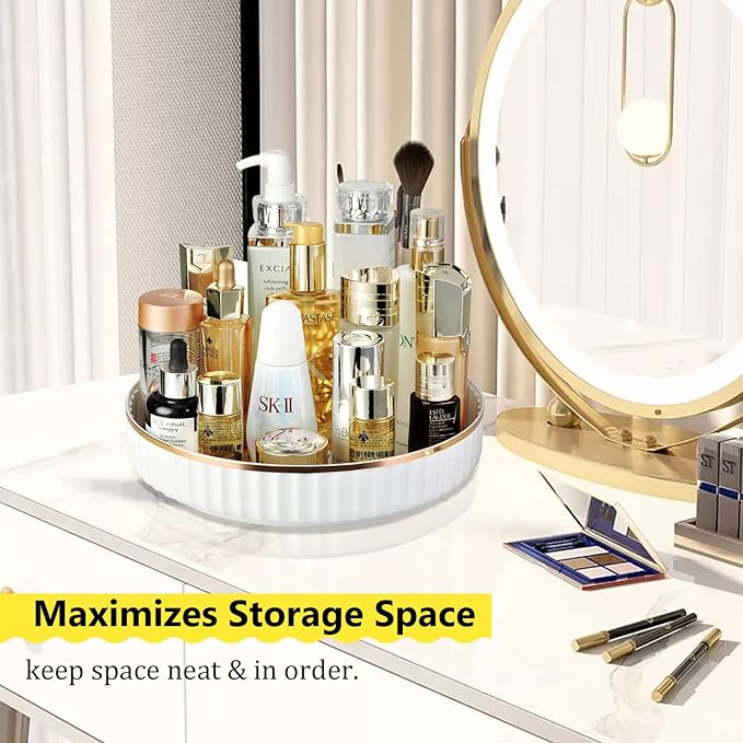 10 Inch Lazy Susan Turntable Organizer for Cabinet, Kitchen, Fridge, Pantry Organization and Storage, Bathroom, Makeup Vanity, Countertop, Under Sink Organizing, Rotating Spice Rack-White (1 Pack)