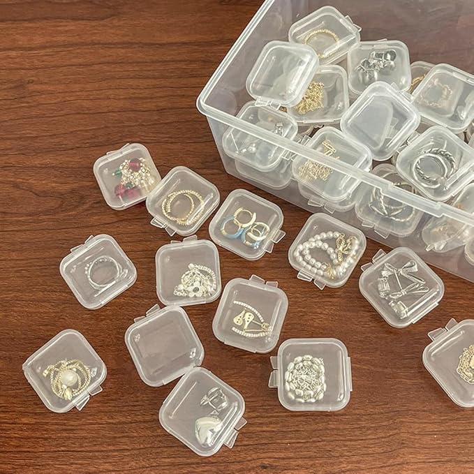80Pcs Mini Jewelry Storage Containers,1.37 x 1.37 x 0.7 Inches, Clear Plastic Cases for Pearl Bracelets and Small Accessories (80)
