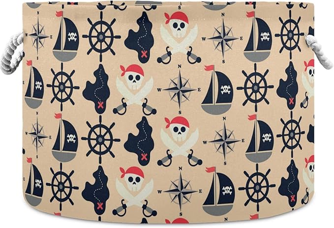 visesunny Collapsible Large Capacity Basket Vintage Pirate Skull Clothes Toy Storage Hamper with Durable Cotton Handles Home Organizer Solution for Bathroom, Bedroom, Nursery, Laundry,Closet
