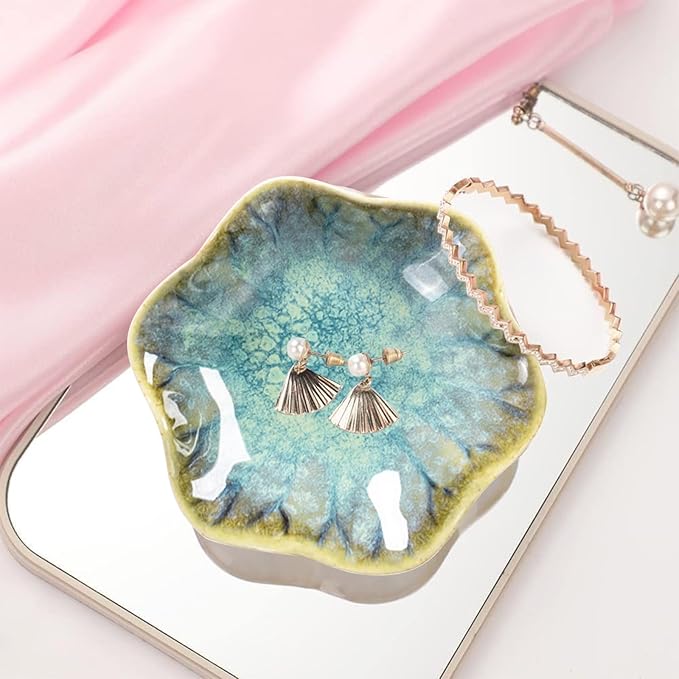 Ceramic Jewelry Dish,Leaf Jewelry Tray Key Tray,Jewelry Holder,Small Ring Dish Holder Jewelry Plate Trinket Dish Catchall Tray Nightstand Decor For Entryway Table Green Room Decorï¼Crystal Greenï¼