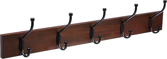 Amazon Basics Rectangular Farmhouse Wall-Mounted Coat Rack for Entryway and Bedroom, Storage Organizer, 5 Double Hooks, Light Walnut | Farmhouse, Rectangular