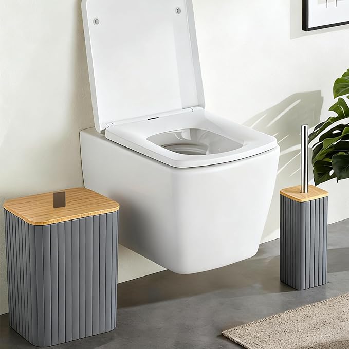Bathroom Set - 22PCS Grey Bathroom Accessories Set Trash Can Toilet Brush Holder Set Soap Dispenser Bathroom Accessory Set with Shower Curtain Bathroom Decor Set for Home, Restroom