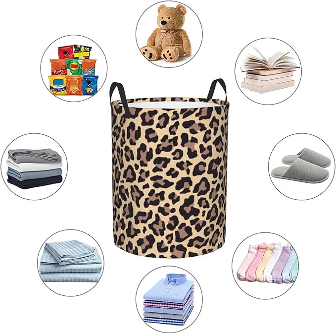 Leopard Print Animal Cheetah Round Laundry Hamper Storage Basket Toys Clothes Organizer Bin For Home Bathroom Bedroom Dorm Nursery, 62l