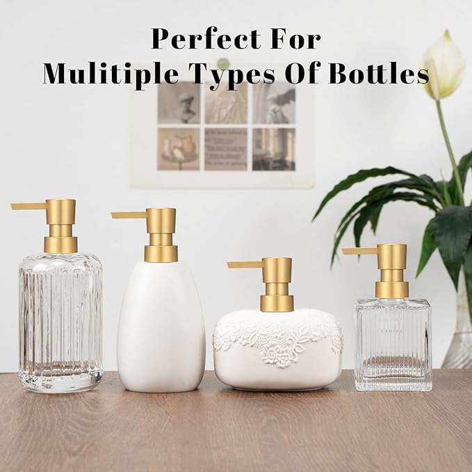 Plastic Soap Dispenser Pump Replacement Refill Dispenser for Standard 28/400 Thread Size for Lotion Dish Soap Kitchen Bathroom 2 Pack（Gold）