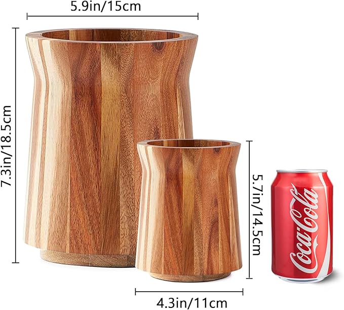 Acacia Wood Utensil Holder for Kitchen Counter, 360° Rotating 7.3" Large Wooden Utensil Holder,Kitchen Utensil Crock for Countertop,Cooking Utensil Storage Organizer,Farmhouse Kitchen Decor