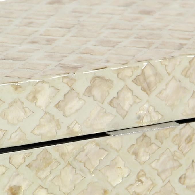 Deco 79 Mother of Pearl Shell Handmade Decorative Box Decorative Keepsake Boxes with Hinged Lid, Set of 2 Storage Boxes 12", 8"W, Cream