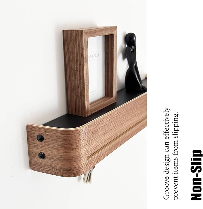 Modern Key Holder Wall Mount with 5 Retractable Hidden Hooks,Heavy Duty Coat Rack Wall Mount,Finland-Designed Entryway Organizer,17 inch,for Entryway,Living Room,Kitchen,Hallway,Walnut