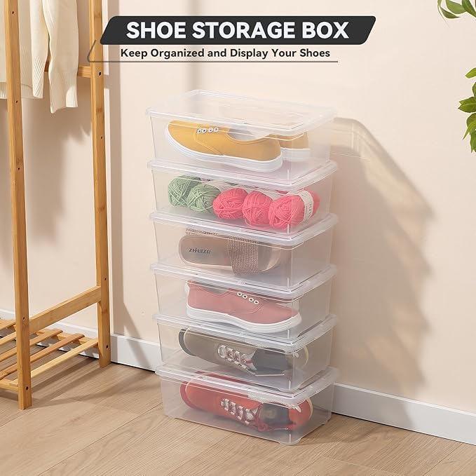 novelinks 6 Quart Clear Plastic Storage Bins with Transparent Lids Stackable Box Craft Storage Organizing Container,12 Pack