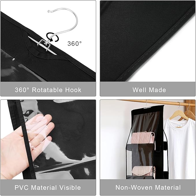 Hanging Handbag Organizer Dust-Proof Storage Holder Bag Wardrobe Closet for Purse Clutch with 6 Larger Pockets (2, 6 bags)