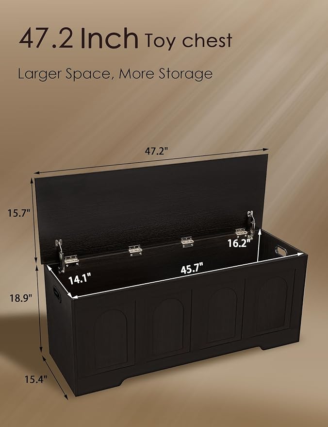 DINZI LVJ Storage Chest, 47.2âWooden Storage Box with 2 Safety Hinges, Entryway Shoe Bench with Flip-Top, Large Trunk for Living Room, Bedroom, Easy Assembly, Espresso