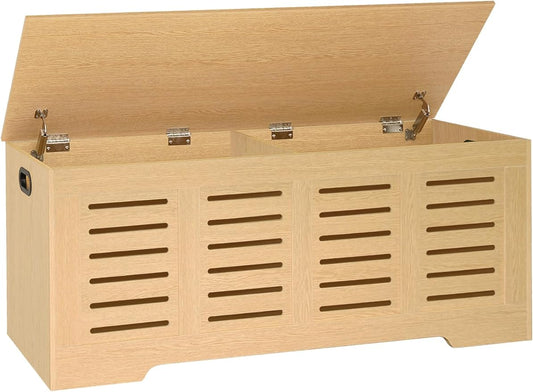 DINZI LVJ Storage Chest, 47.3âWooden Storage Box with 2 Safety Hinges, Entryway Shoe Bench with Flip-Top, Farmhouse Style Trunk for Living Room, Bedroom, Play Room, Easy Assembly, Natural