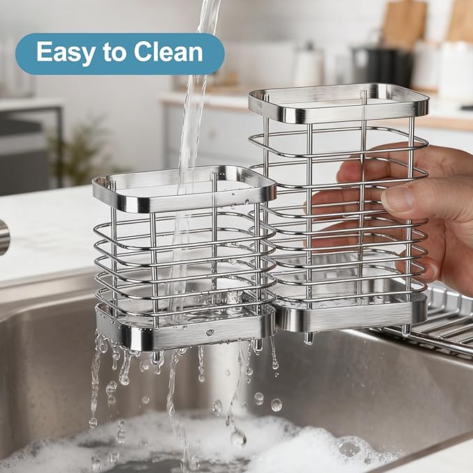 Utensil Holder, Stainless Steel Utensil Drying Rack for Kitchen Counter, Silverware Cutlery Flatware Holder Forks, Knives, Spoons, Chopsticks Organizer