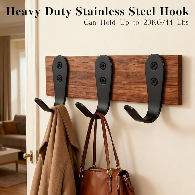 Stainless Steel Hooks for Hanging, Heavy Duty Hook, Wall Hooks Key Holder Wall Mount Hanger Coat Hook Garage Storage Screw Utility Hooks, 8 Pack (Black)