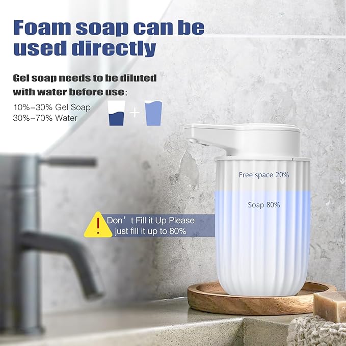 Automatic Soap Dispenser Foaming Touchless: 9oz Plastic White - Rechargeable Electric Smart Auto Foam Soap Dispenser - Bathroom Kitchen Hand Dish Lotion
