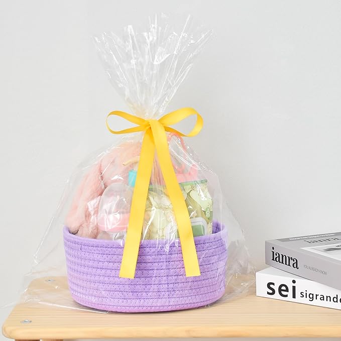 ABenkle Small Woven Basket, Empty Tiny Shallow Storage Basket, Mini Cotton Rope Baskets, Round Decorative Hamper, Basket Storage Bins for Toys, Spa, Socks, Nursery, Living Room