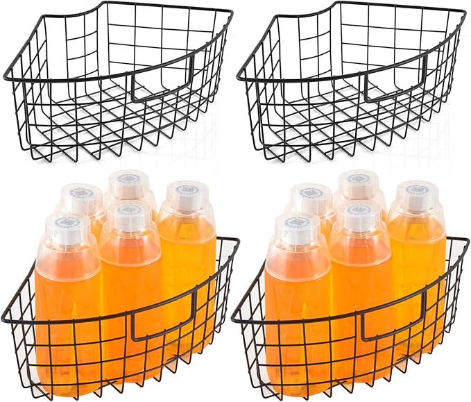 4 Pack Lazy Susan Basket Lazy Susan Organizer Bins for 18"/20" Diameter Turntable 1/4 Wedge Corner Cabinet Organizer Kitchen Organization Metal Lazy Susan with Handle for Cabinet 9 x 6.2 x4 Inch