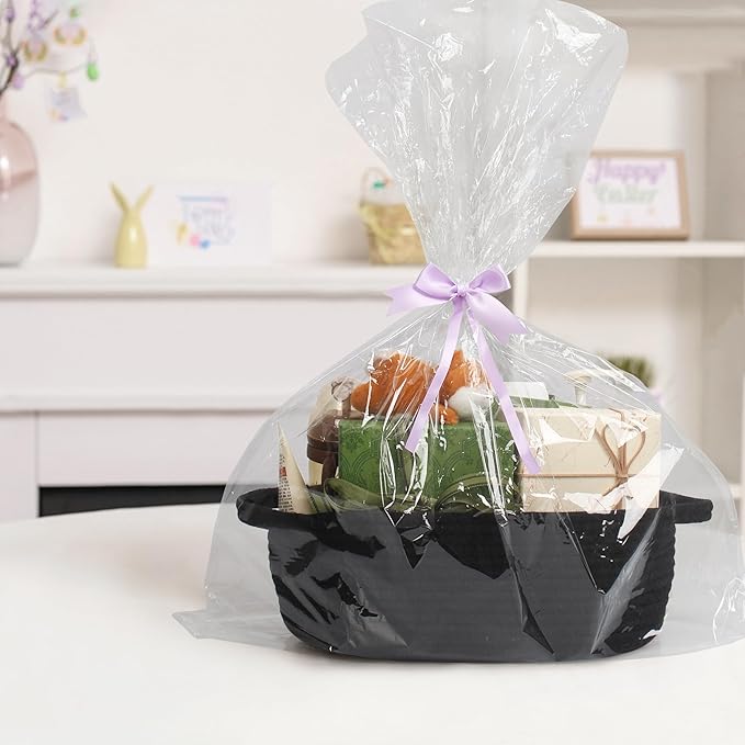 Black Woven Basket, 13â x 9â x 5â Cute Dog Toy Basket, Soft Cotton Rope Storage Box, Cat Toy Bin, Baskets for Gifts Empty, Small Baskets for Organizing, Decorative Basket