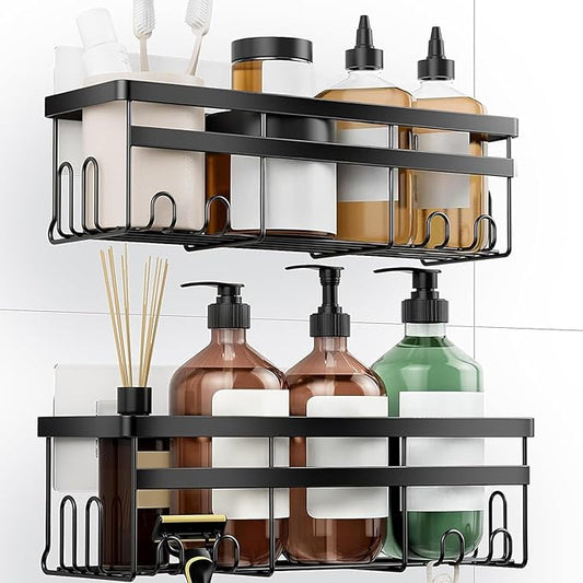 HomeHacks Shower Caddy, No Drilling Rustproof Organizer with Save Space Hooks, Apartment Essentials for Bathroom, Kitchen & Living Room, Shelf for Inside Shower, 2-Pack