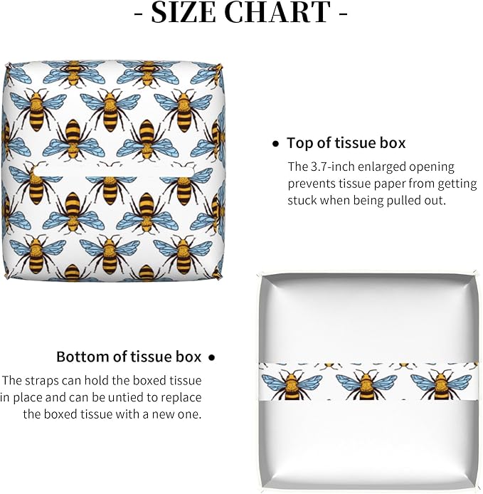 Honey Bee Tissue Box Cover Leather Tissue Box Holder Square Facial Paper Organizer Dispenser for Bathroom Kitchen Bedroom Vanity Countertop Night Stands