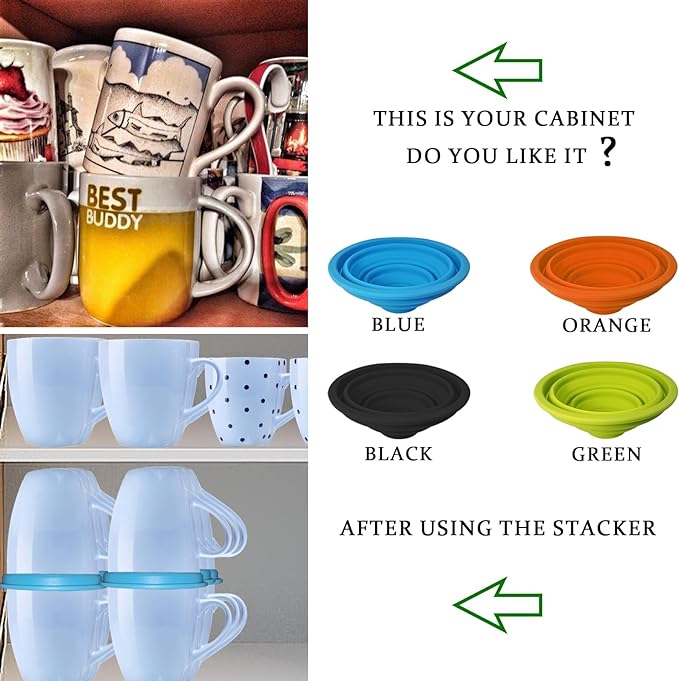 Mug Stacker Kitchen Cabinet Shelf Organizer - Cupboard and Pantry Organization - Expandable and Stackable Storage Solution for Tea Cups and Coffee Mugs - Save Space and Stay Organized (3Pcs Blue)
