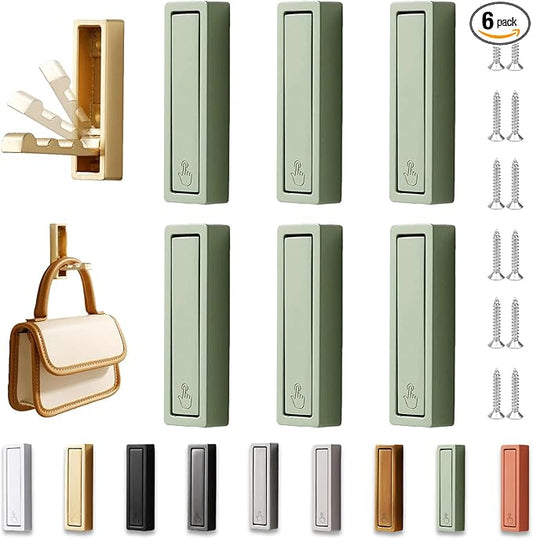 6PCS Folding Wall Hooks, Foldable Coat Hooks Heavy Duty Foldable Hook Bathroom Towel Hooks Robe Hooks Wall Mounted for Bathroom, Closet, Entryway, Pool, and Kitchen (Square-Green)