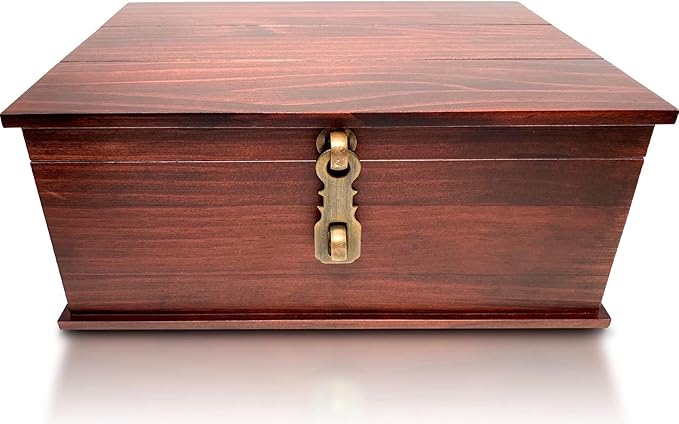 Blake & Lake Antique Style Wood Storage Box - Decorative box for Home or Office - Wooden Box with Hinged Lid Keepsake Box with Metal Latch