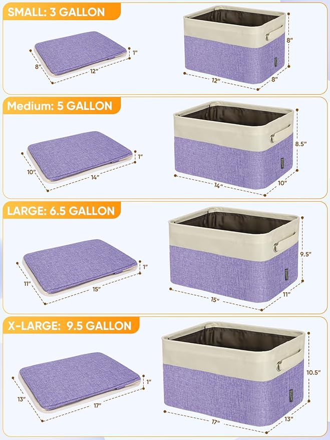 BALEINE 4 Pack Fabric Closet Storage Bins for Shelves, Linen Closet Organizers and Storage, Decorative Baskets for Organizing, Shelf, Clothes, Home, Office (Lavender, 15''x11''x9.5'')