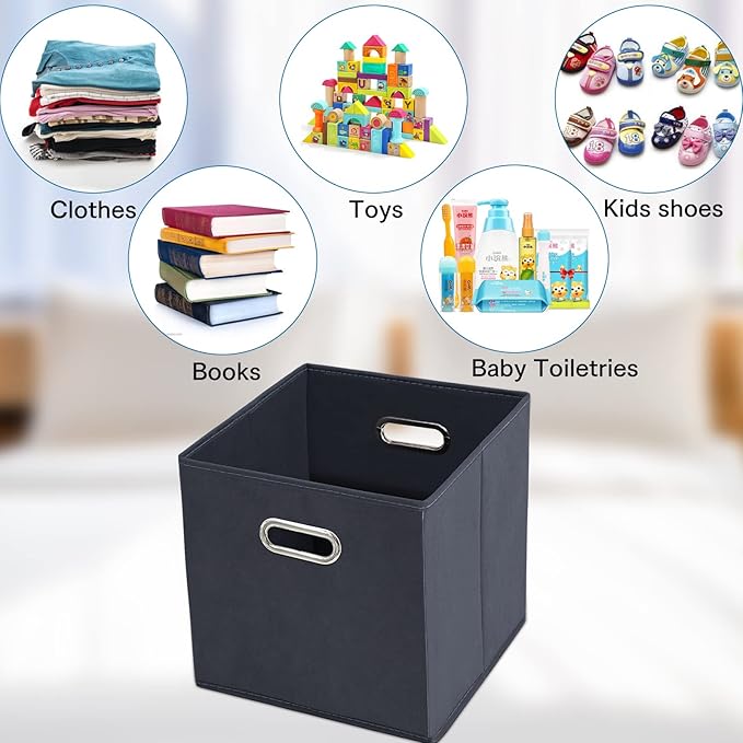 STOREONE Fabric Storage Bins Cubes Baskets Containers-(11X11X11) with Dual Handles Cube Storage Organizer Bins for Shelf Closet, Bedroom Organizers, Foldable Set of 3 (Grey )