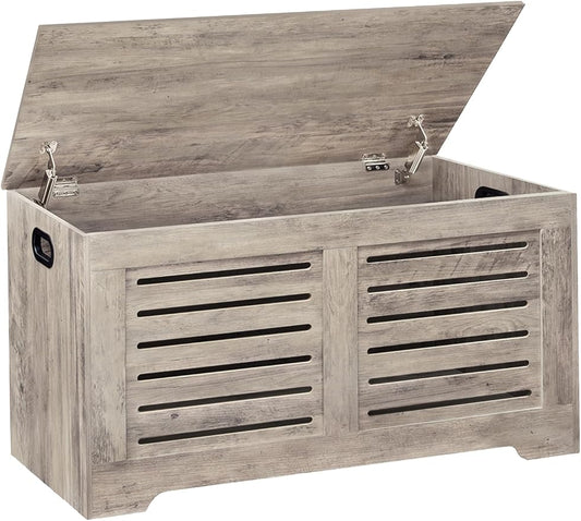 DINZI LVJ Storage Chest, 39.4âWooden Toy Box with 2 Safety Hinges, Retro Entryway Shoe Storage Bench with Flip-Top, Sturdy Large Storage Trunk for Living Room, Bedroom, Easy Assembly, Greige