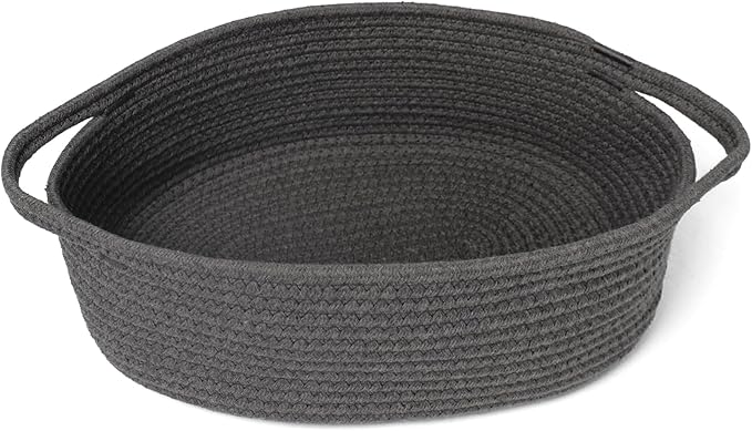 Small Rope Basket, Baskets for Gifts Empty, Cute Woven Basket for Dog Toy, Cat Toy Bin Box, Wicker Organizing Basket for Book, Baby Diaper, Towels, Snack, 13â x 9â x 5â, Dark Gray